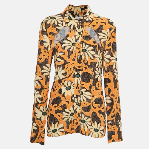 Nanushka Orange Floral Print Crepe Cut-Out Slim Fit Shirt L - Nanushka - Modalova