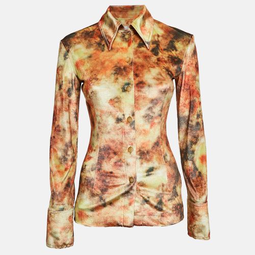 Nanushka Orange Hazy Floral Print Stretch Velvet Shirt XS - Nanushka - Modalova