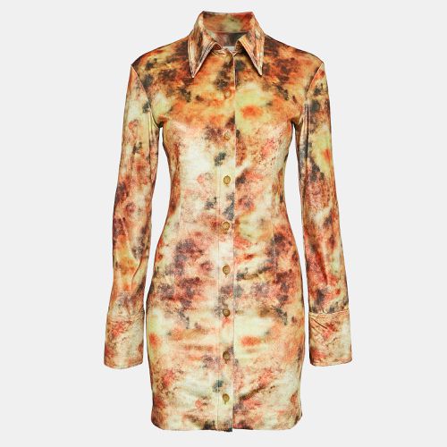 Nanushka Orange Hazy Floral Print Stretch Velvet Mini Shirt Dress S - Nanushka - Modalova