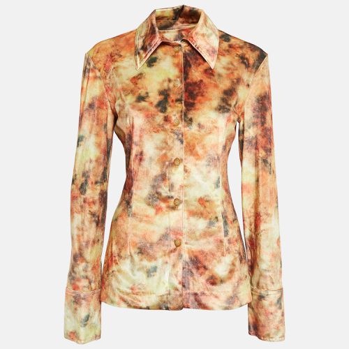 Nanushka Orange Hazy Floral Print Stretch Velvet Shirt XL - Nanushka - Modalova