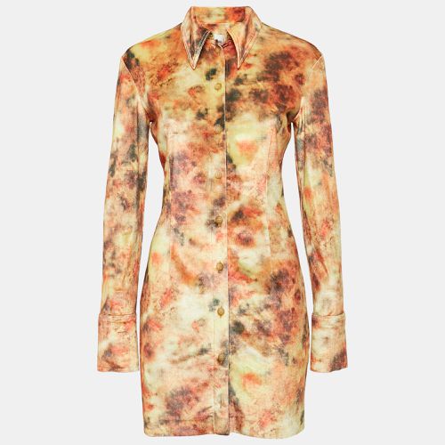 Nanushka Orange Hazy Floral Print Velvet Jersey Romee Mini Shirt Dress M - Nanushka - Modalova