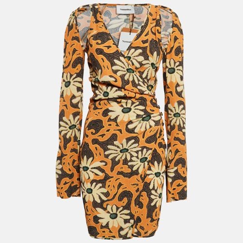 Nanushka Orange Floral Print Crepe Cut-Out Ira Wrap Dress M - Nanushka - Modalova