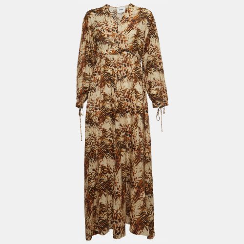 Nanushka Brown Printed Cotton V Neck Maxi Dress M - Nanushka - Modalova