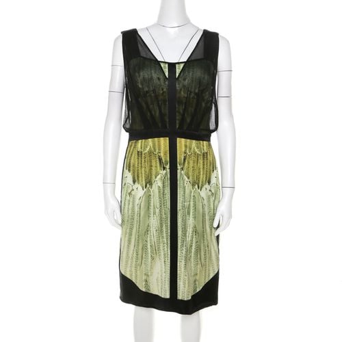 Narciso Rodriguez Green Satin and Black Mesh Overlay Sleeveless Dress M - Narciso Rodriguez - Modalova