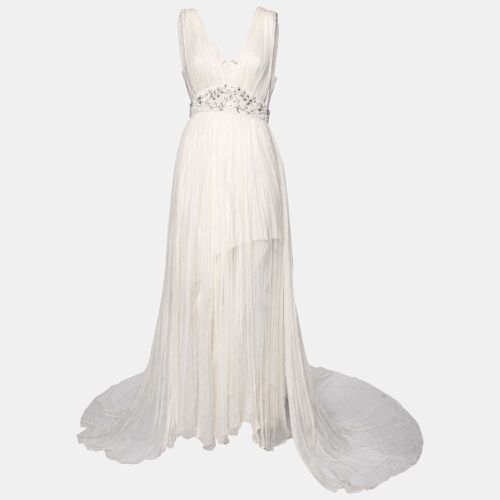 Needle & Thread White Chiffon Crystal Embellished Plunging Neck Tulle Dress M - Needle & Thread - Modalova