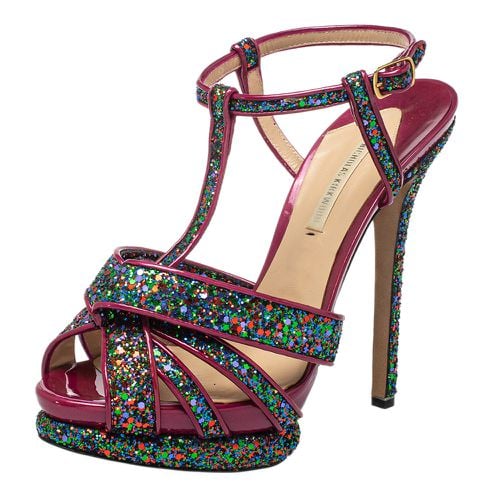 Nicholas Kirkwood Pink Patent Leather and Glitter T Strap Platform Sandals Size 39 - Nicholas Kirkwood - Modalova