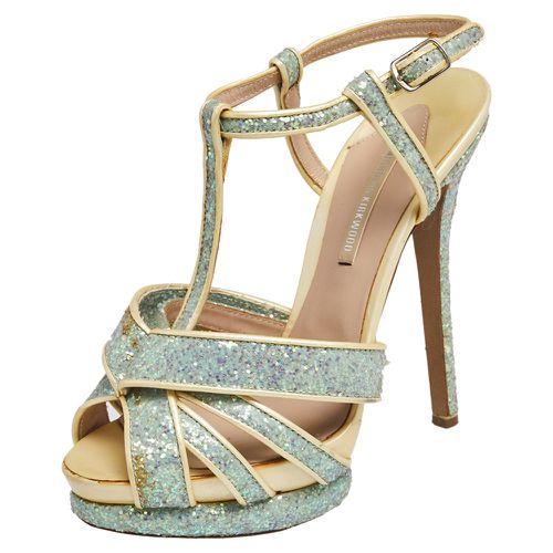 Nicholas Kirkwood Blue/Cream Patent Leather and Glitter T Strap Platform Sandals Size 37.5 - Nicholas Kirkwood - Modalova