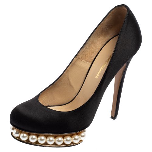 Nicholas Kirkwood Black Satin Casati Faux Pearl Platform Pumps Size 38 - Nicholas Kirkwood - Modalova