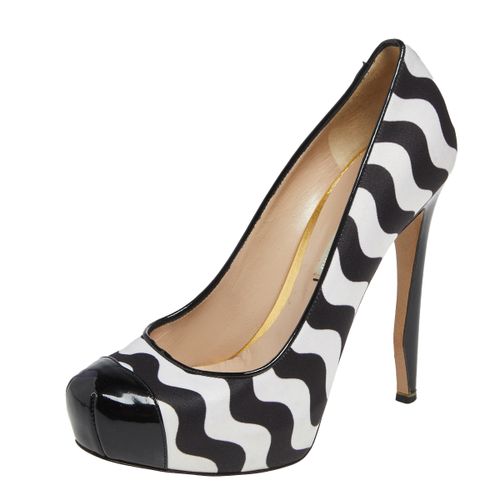 Nicholas Kirkwood Black /White Satin And Patent Leather Platform Cap Toe Pumps Size 37 - Nicholas Kirkwood - Modalova