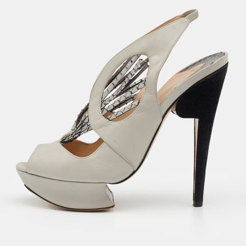 Nicholas Kirkwood Grey/Silver Python and Leather Platform Slingback Sandals Size 37.5 - Nicholas Kirkwood - Modalova