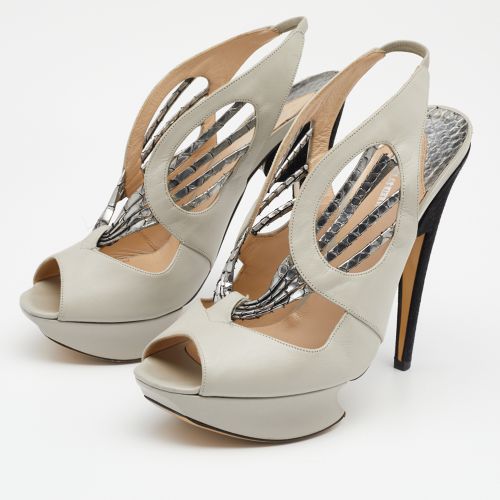 Silver Python and Leather Platform Slingback Sandals Size 37.5 - Nicholas Kirkwood - Modalova