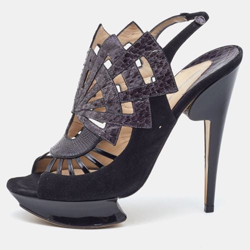 Nicholas Kirkwood Black Watersnake Leather and Suede Slingback Sandals Size 39 - Nicholas Kirkwood - Modalova