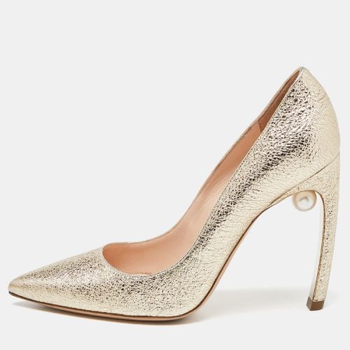 Nicholas Kirkwood Metallic Gold Foil Leather Pearl Embellished Pointed Toe Pumps Size 38 - Nicholas Kirkwood - Modalova