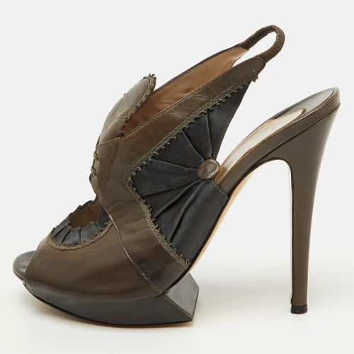 Nicholas Kirkwood Dark Brown/Black Leather and Satin Platform Slingback Sandals Size 38.5 - Nicholas Kirkwood - Modalova