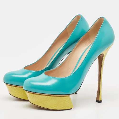 Yellow Leather and Python Leather Platform Pumps Size 41 - Nicholas Kirkwood - Modalova