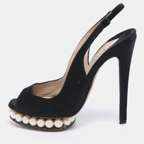 Nicholas Kirkwood Black Satin Pearl Embellished Platform Slingback Pumps Size 35.5 - Nicholas Kirkwood - Modalova