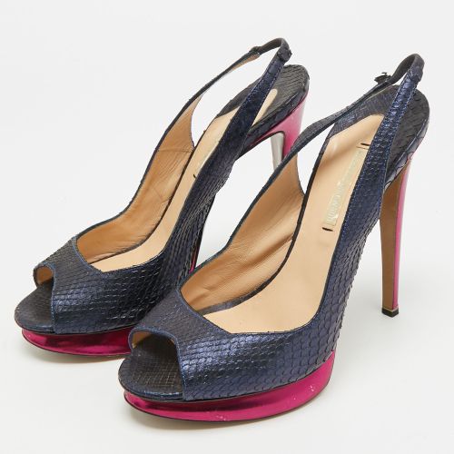 Size 38.5 Python Leather Peep Toe Slingback Pumps - Nicholas Kirkwood - Modalova