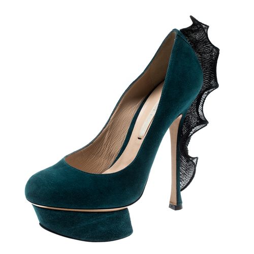 Nicholas Kirkwood Blue Suede Ruffle Trimmed Platform Pumps Size 36.5 - Nicholas Kirkwood - Modalova