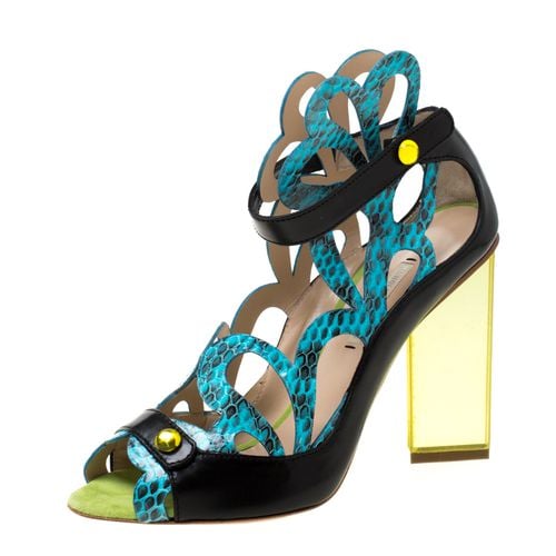 Nicholas Kirkwood Multicolor Laser Cut Python Embossed and Leather Mirror Block Heels Sandals Size 39 - Nicholas Kirkwood - Modalova