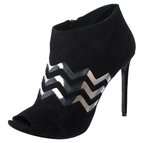 Nicholas Kirkwood Black Suede And PVC Chevron Peep Toe Ankle Booties Size 40 - Nicholas Kirkwood - Modalova