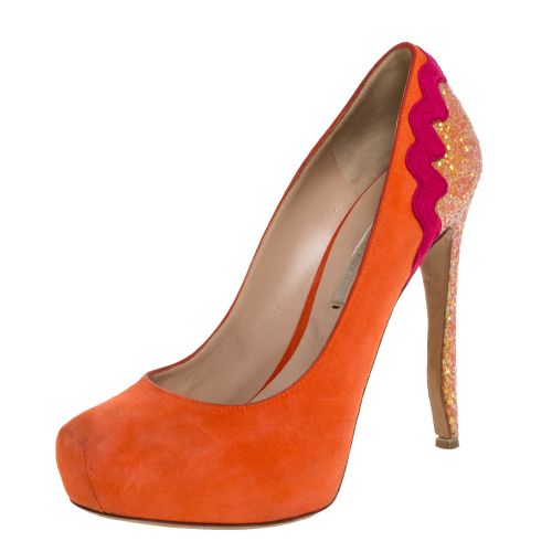 Nicholas Kirkwood Orange Suede And Coarse Glitter Heel Platform Pumps Size 38 - Nicholas Kirkwood - Modalova