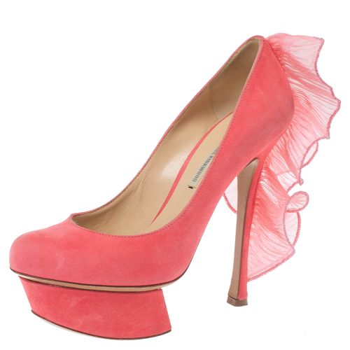 Nicholas Kirkwood Pink Suede Ruffle Trimmed Platform Pumps Size 36.5 - Nicholas Kirkwood - Modalova