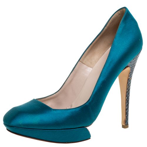 Nicholas Kirkwood Blue Satin And Python Leather Trim Heel Platform Pumps Size 38 - Nicholas Kirkwood - Modalova