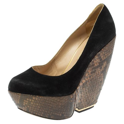 Nicholas Kirkwood Black Suede And Python Leather Wedge Platform Pumps Size 39.5 - Nicholas Kirkwood - Modalova