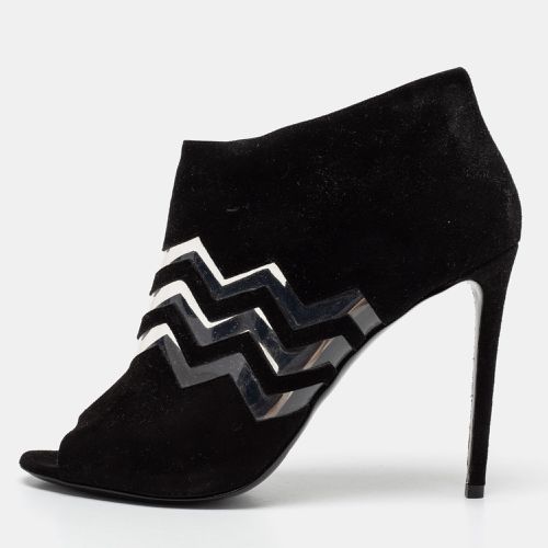 Nicholas Kirkwood Black Suede And PVC Chevron Peep Toe Ankle Booties Size 38.5 - Nicholas Kirkwood - Modalova