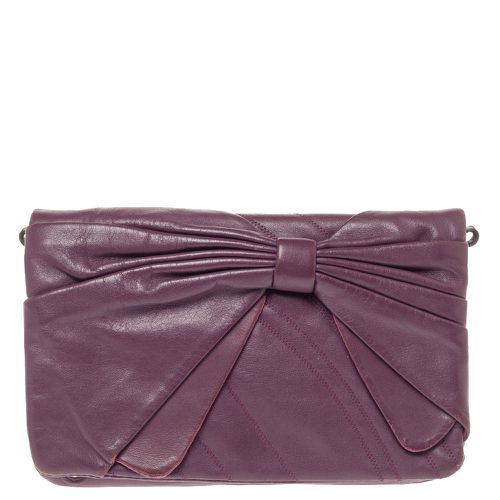 Nina Ricci Purple Leather Pleated Bow Flap Shoulder Bag - Nina Ricci - Modalova