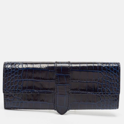 Smythson Mara Navy Blue Croc Embossed Leather Jewelry Roll - Smythson - Modalova