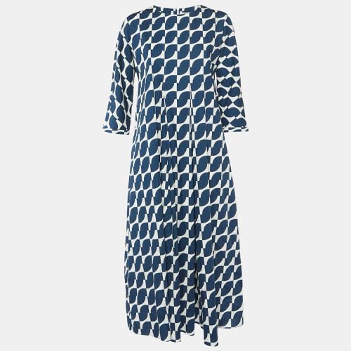 S'Max Mara Navy Blue Geometric Print Cotton Pleated Long Dress M - S'Max Mara - Modalova