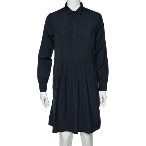 S'Max Mara Navy Blue Cotton Pleated Shirt Dress M - S'Max Mara - Modalova