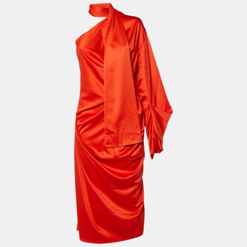 Solace London Orange Satin Sorina Draped Asymmetric Dress M - Solace London - Modalova