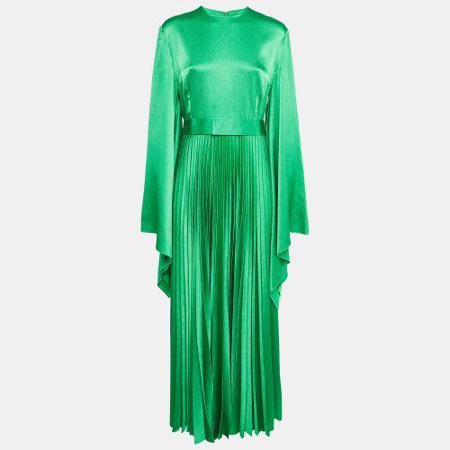 Solace London Sage Green Textured Crepe Pleated Maxi Dress L - Solace London - Modalova