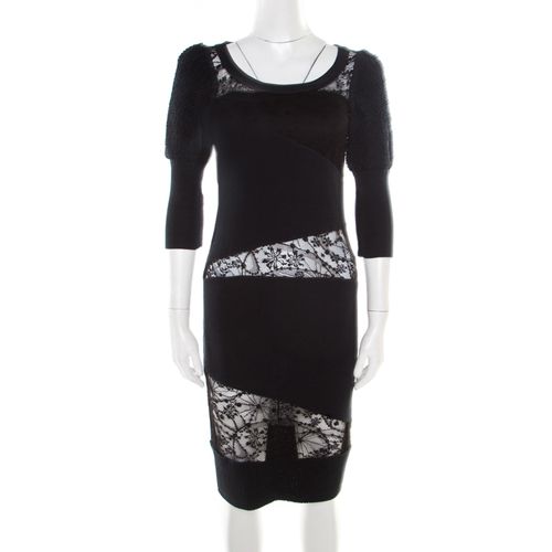 And Black Lace Paneled Textured Sleeve Detail Sheath Dress S - Sonia Rykiel - Modalova