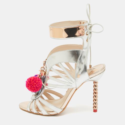 Sophia Webster Silver Mirrored Leather Yasmina Pom Pom Embellished Sandals Size 37 - Sophia Webster - Modalova