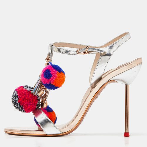 Sophia Webster Silver Laminated Leather Layla Pom Pom Embellished T-Strap Sandals Size 37.5 - Sophia Webster - Modalova