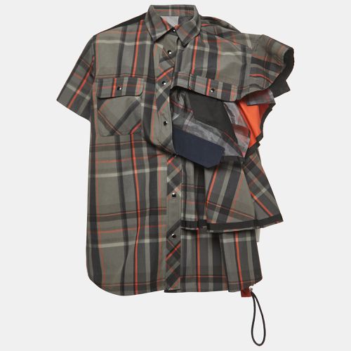 Sacai Grey Plaid Synthetic Docking Shirt Blouse M - Sacai - Modalova