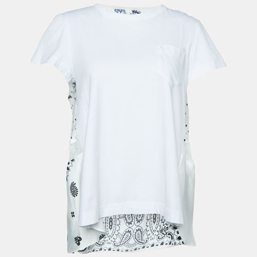 Sacai White Cotton & Paneled Satin Flared Top L - Sacai - Modalova