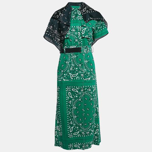 Sacai Green Bandana Print Cotton Scarf Trim Open Back Midi Dress S - Sacai - Modalova