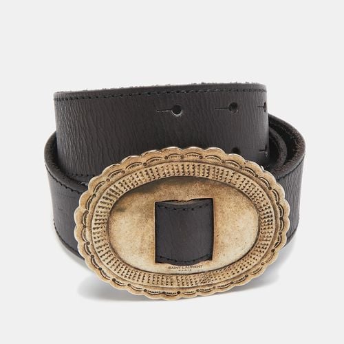 Saint Laurent Black Leather Oval Buckle Belt - Saint Laurent Paris - Modalova