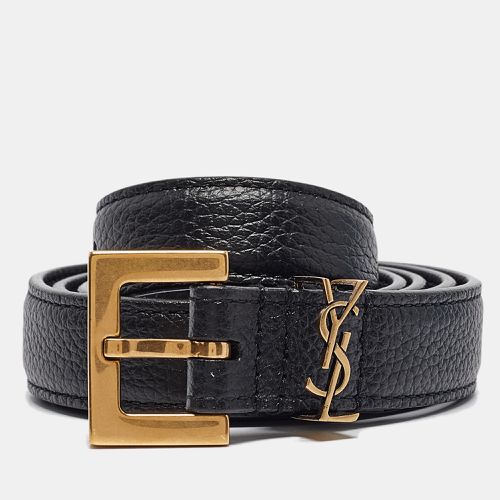 Saint Laurent Black Leather Cassandre Slim Belt 75 CM - Saint Laurent Paris - Modalova