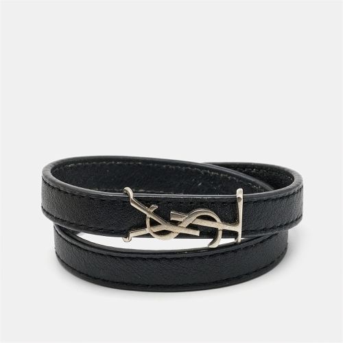 Saint Laurent Opyum Leather Silver Tone Wrap Bracelet - Saint Laurent Paris - Modalova