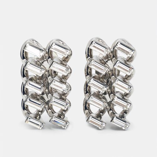 Saint Laurent Chain Link Crystal Silver Tone Clip On Earrings - Saint Laurent Paris - Modalova