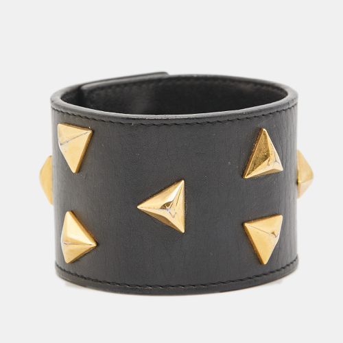 Saint Laurent Paris Black Triangle Studs Leather Gold Tone Cuff Bracelet - Saint Laurent Paris - Modalova