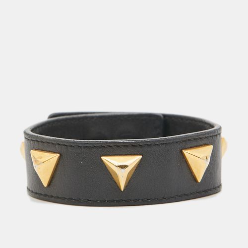 Saint Laurent Paris Black Leather Triangle Studs Gold Tone Cuff Bracelet - Saint Laurent Paris - Modalova