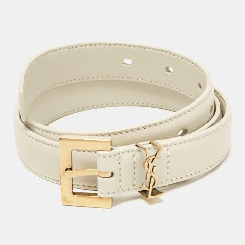 Saint Laurent Off White Leather Cassandre Slim Belt 70 CM - Saint Laurent Paris - Modalova