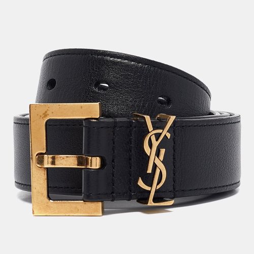 Saint Laurent Black Leather Cassandre Belt 75 CM - Saint Laurent Paris - Modalova