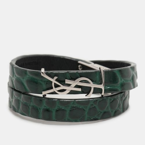 Saint Laurent Green Croc Embossed Leather YSL Monogram Double Wrap Bracelet - Saint Laurent Paris - Modalova